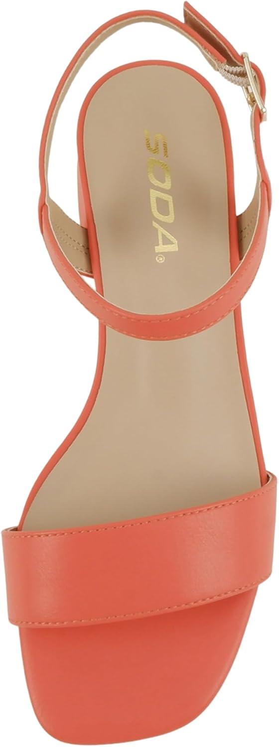 imageSoda Episode  Women Square Toe Ankle Strap Low Heeled SandalsOrange Pu