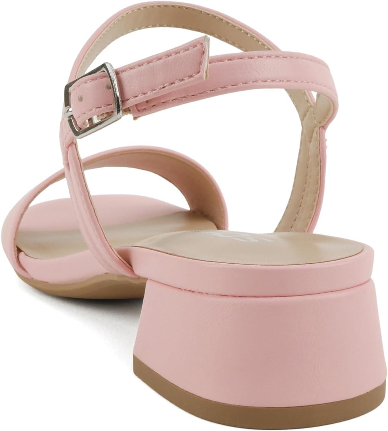 imageSoda Episode  Women Square Toe Ankle Strap Low Heeled SandalsPink Pu