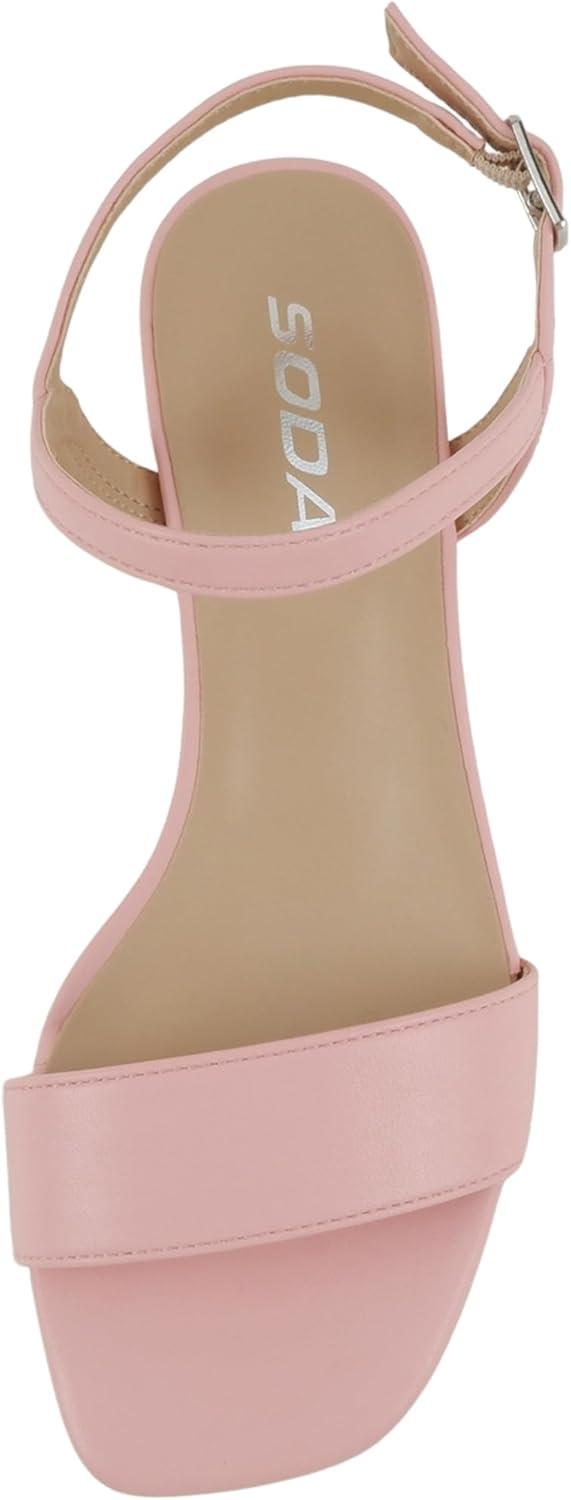 imageSoda Episode  Women Square Toe Ankle Strap Low Heeled SandalsPink Pu