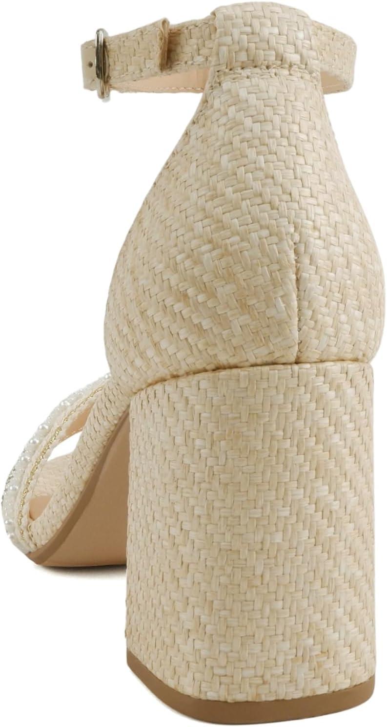 imageSoda Hayden  Women Square Toe High Heel Dress Sandals with Striped Single BandBeige Raffia