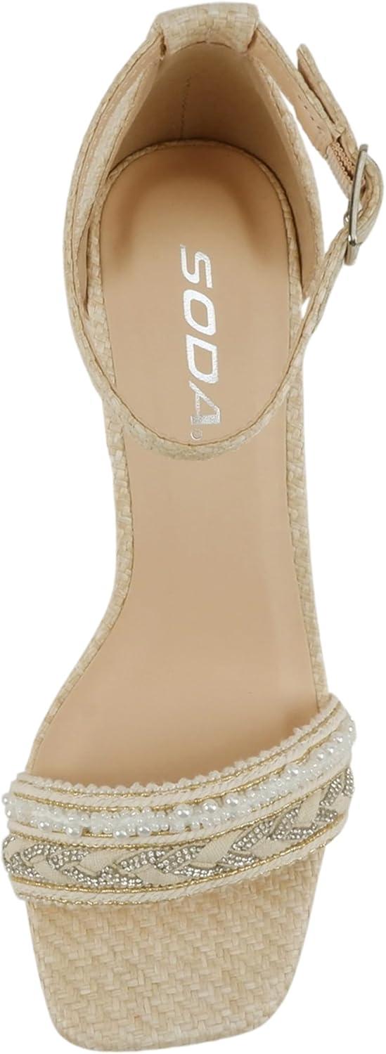 imageSoda Hayden  Women Square Toe High Heel Dress Sandals with Striped Single BandBeige Raffia