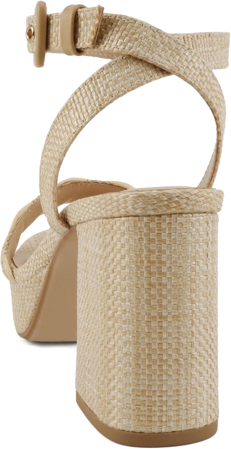 imageSoda Snooze  Women Round Toe Platform High Heeled Raffia SandalsNatural Raffia