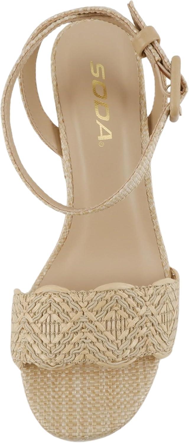imageSoda Snooze  Women Round Toe Platform High Heeled Raffia SandalsNatural Raffia