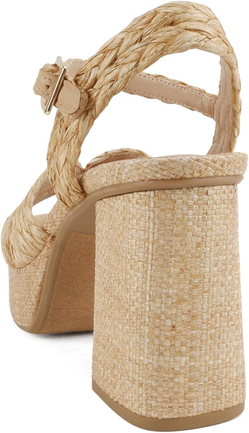 imageSoda Teacup  Women Square Toe XBand High Heel Platform SandalNatural Raffia