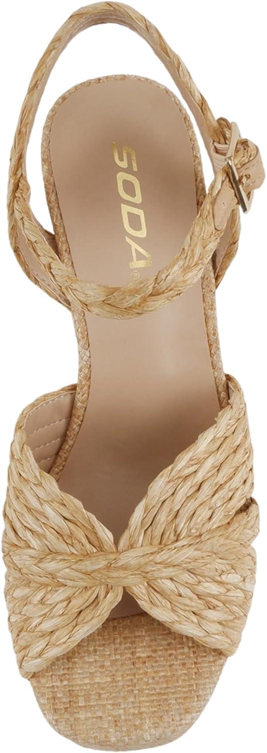 imageSoda Teacup  Women Square Toe XBand High Heel Platform SandalNatural Raffia