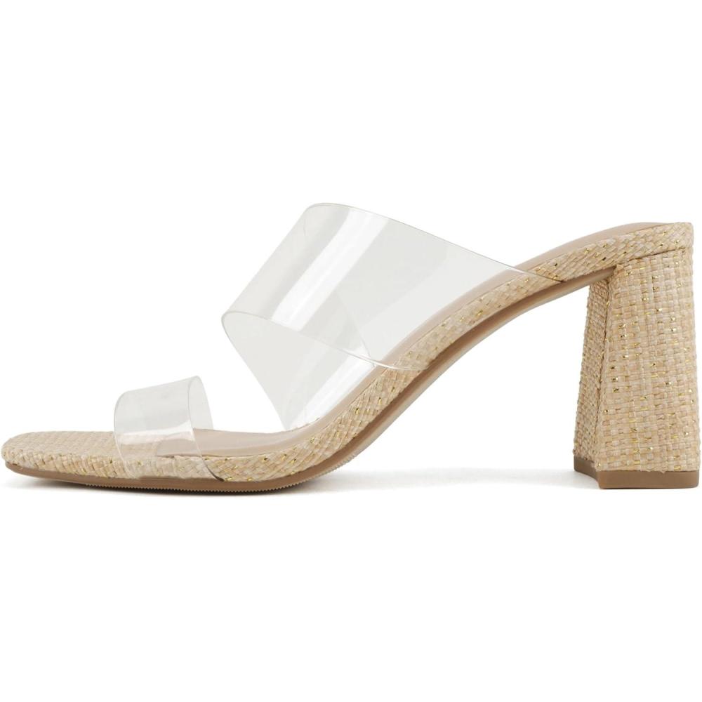 imageSoda Deposit  Women Square Toe Platform High Heeled SandalsRaffia Lucite