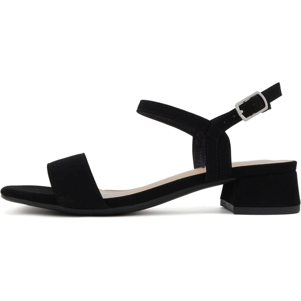 imageSoda Episode  Women Square Toe Ankle Strap Low Heeled SandalsBlack Nubuck