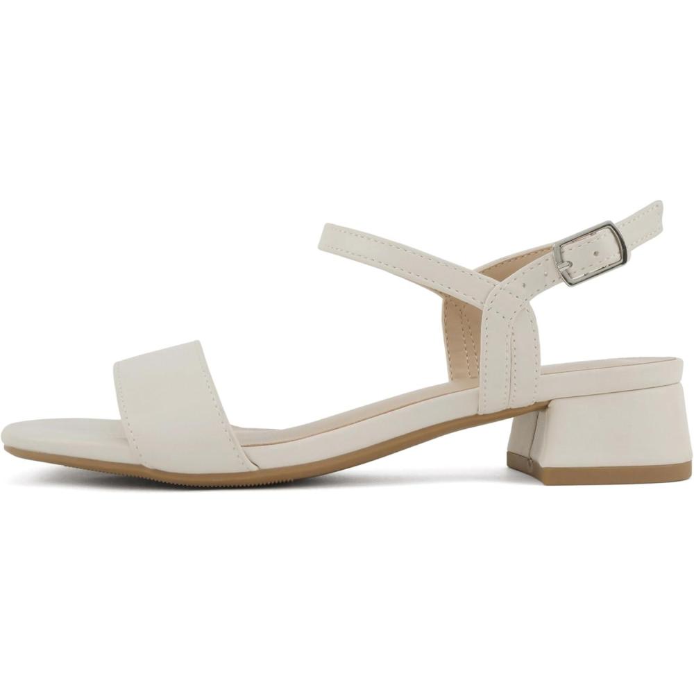imageSoda Episode  Women Square Toe Ankle Strap Low Heeled SandalsBone Pu