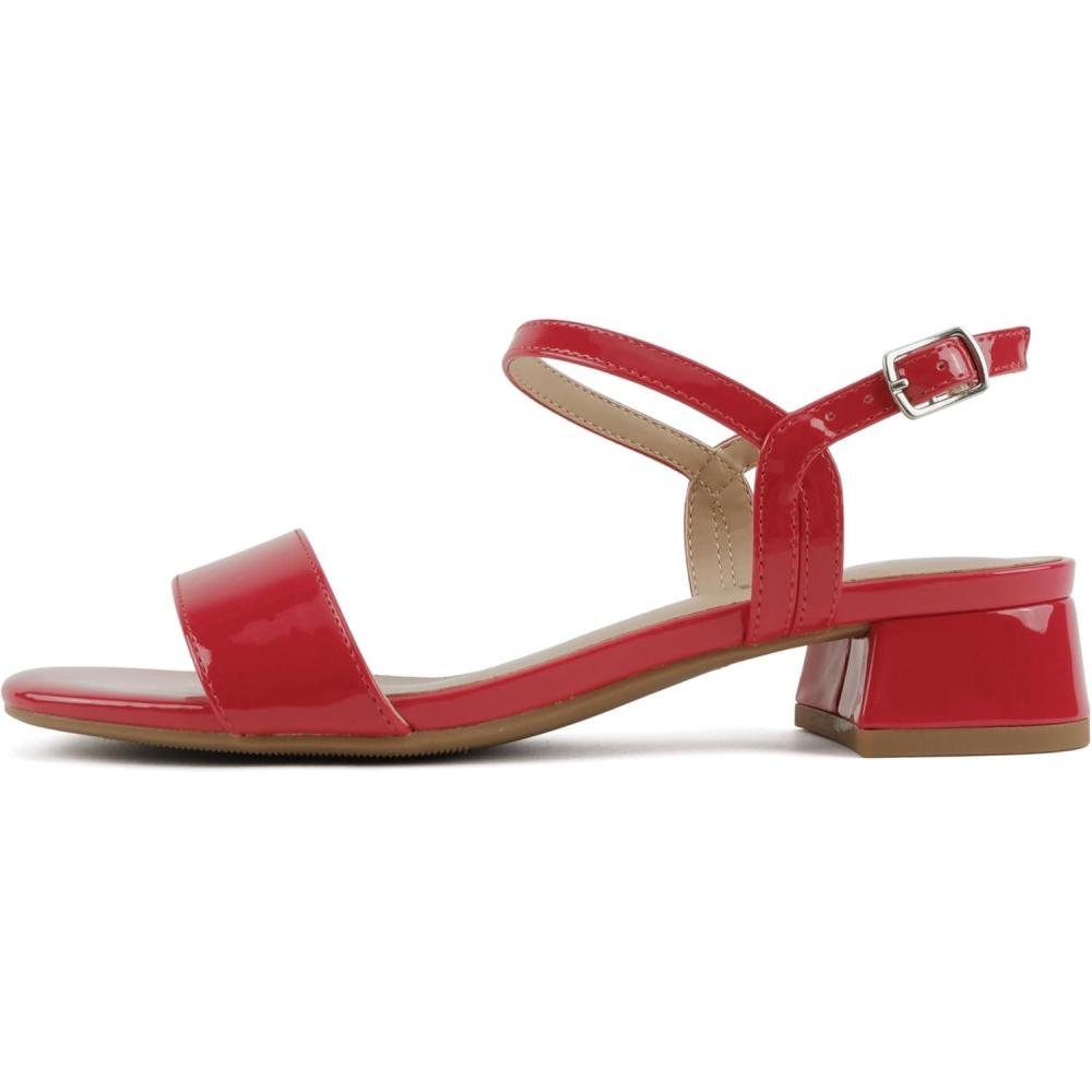 imageSoda Episode  Women Square Toe Ankle Strap Low Heeled SandalsLipstick Patent
