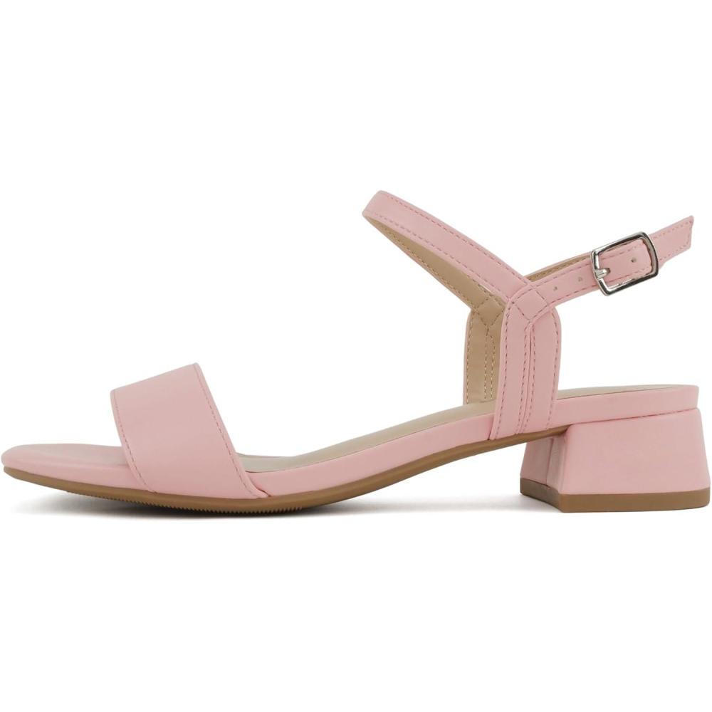 imageSoda Episode  Women Square Toe Ankle Strap Low Heeled SandalsPink Pu