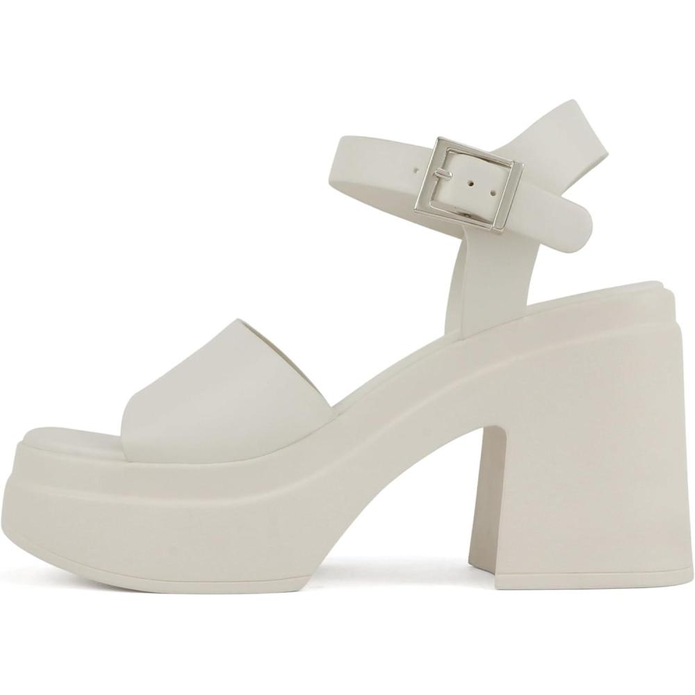 imageSoda Gelato  Women Square Toe Platform High Heel Notch Wedge SandalBone Pu