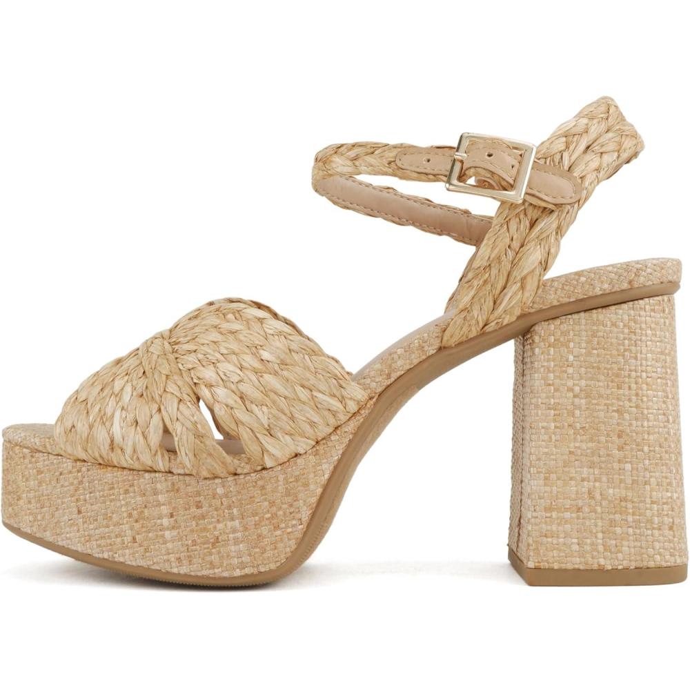 imageSoda Teacup  Women Square Toe XBand High Heel Platform SandalNatural Raffia