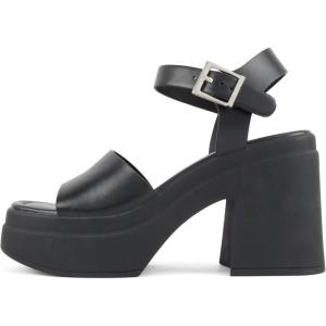 Soda Gelato ~ Women Square Toe Platform High Heel Notch Wedge Sandal(Black Pu)