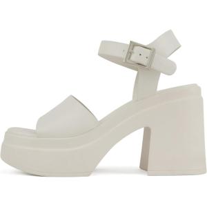 Soda Gelato ~ Women Square Toe Platform High Heel Notch Wedge Sandal(Bone Pu)