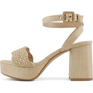Soda “Snooze” ~ Women Round Toe Platform High Heeled Raffia Sandals(Natural Raffia)