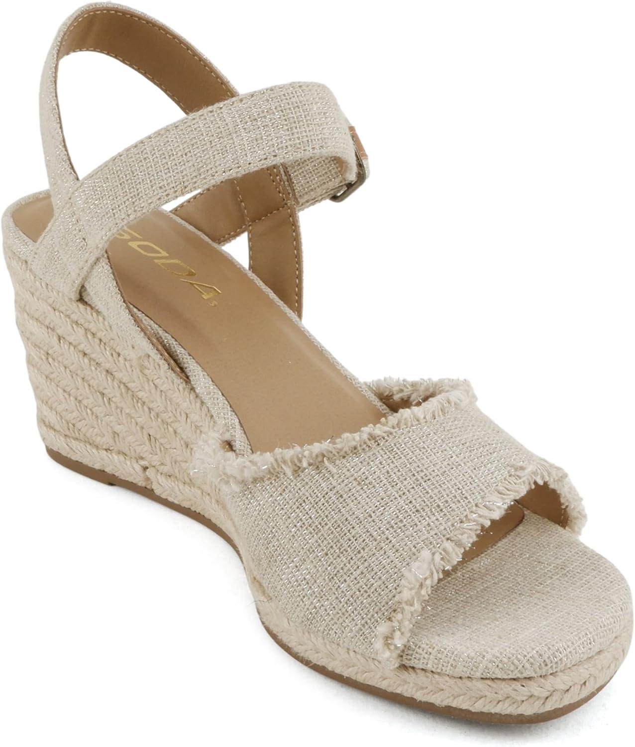 imageSoda Arnold  Women Square Toe Frayed Linen Espadrille Wedge SandalNatural Linen