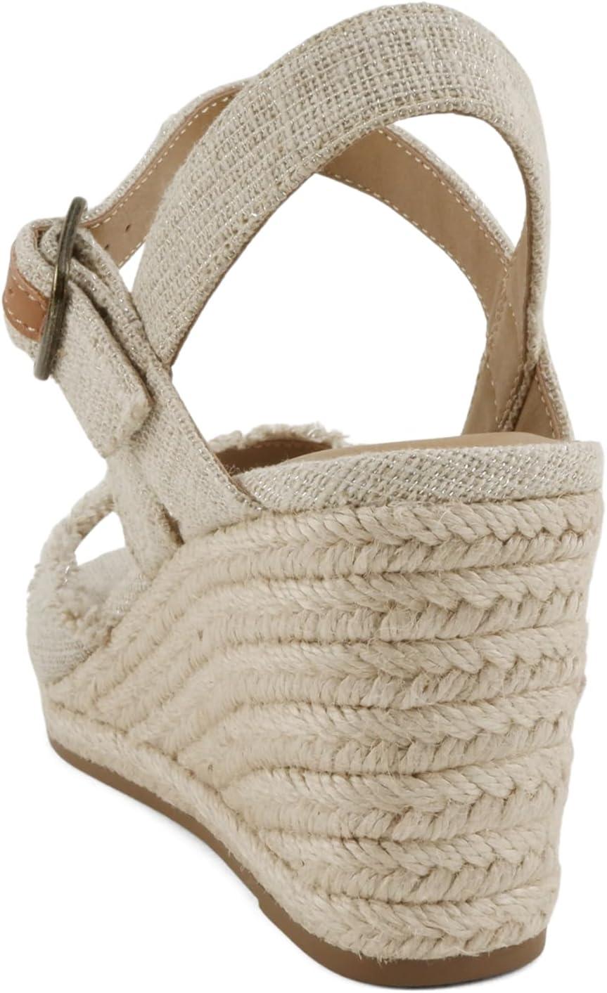 imageSoda Arnold  Women Square Toe Frayed Linen Espadrille Wedge SandalNatural Linen