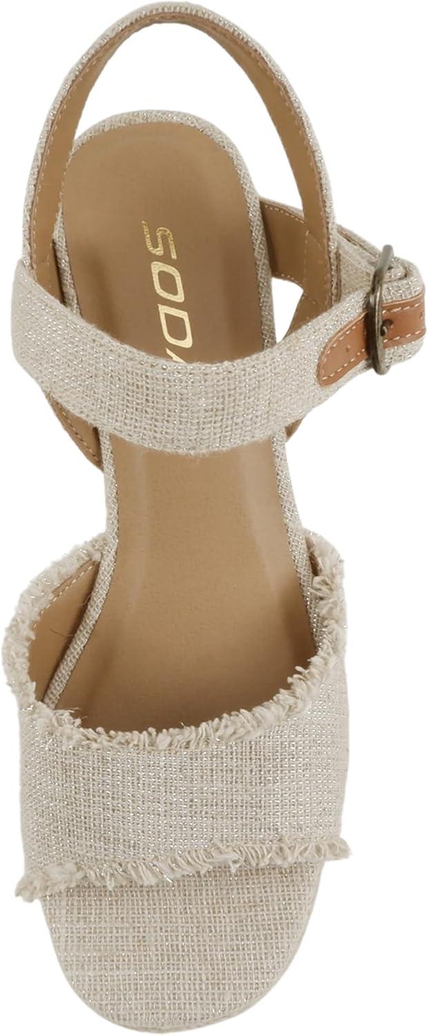 imageSoda Arnold  Women Square Toe Frayed Linen Espadrille Wedge SandalNatural Linen