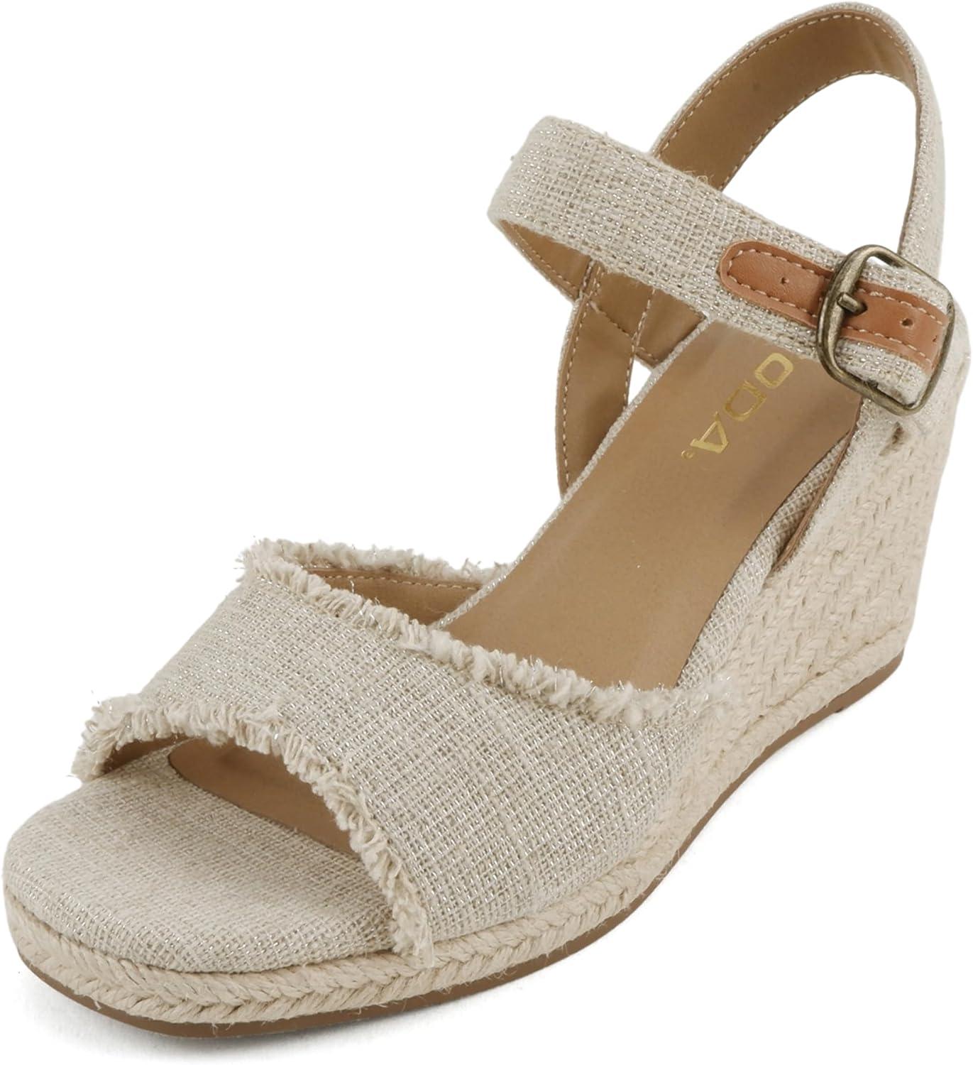 imageSoda Arnold  Women Square Toe Frayed Linen Espadrille Wedge SandalNatural Linen