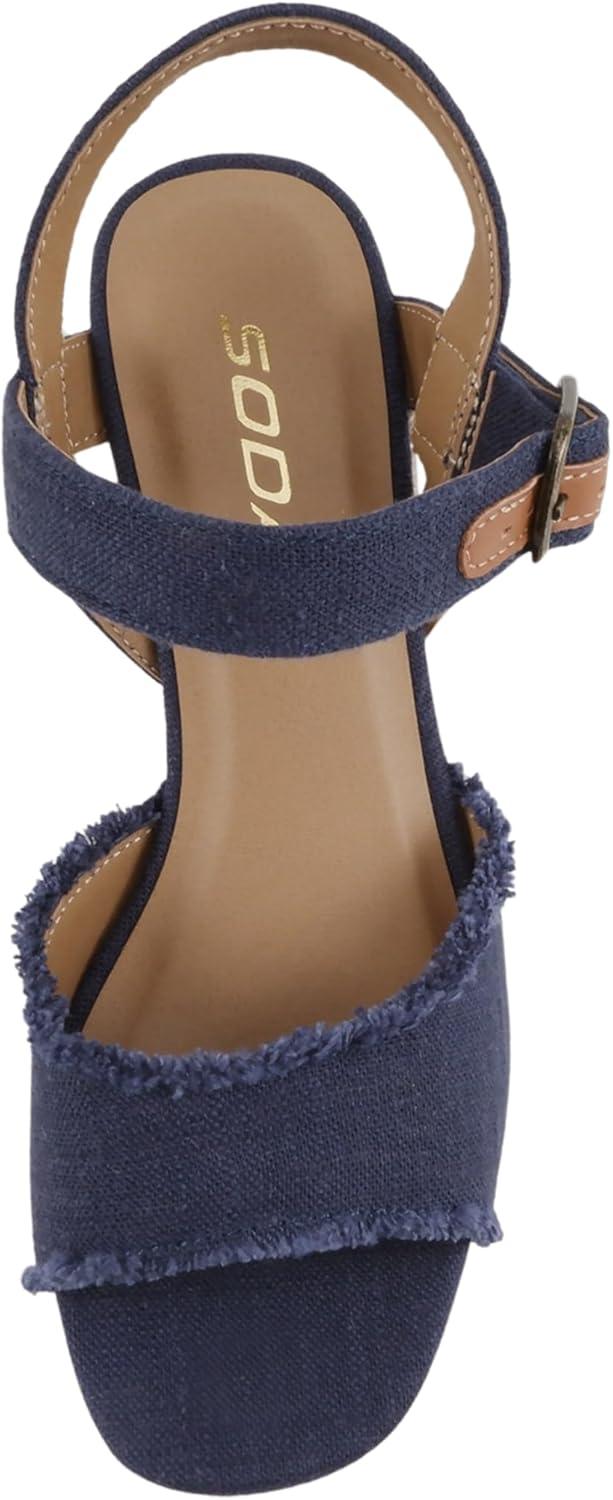 imageSoda Arnold  Women Square Toe Frayed Linen Espadrille Wedge SandalNavy Linen