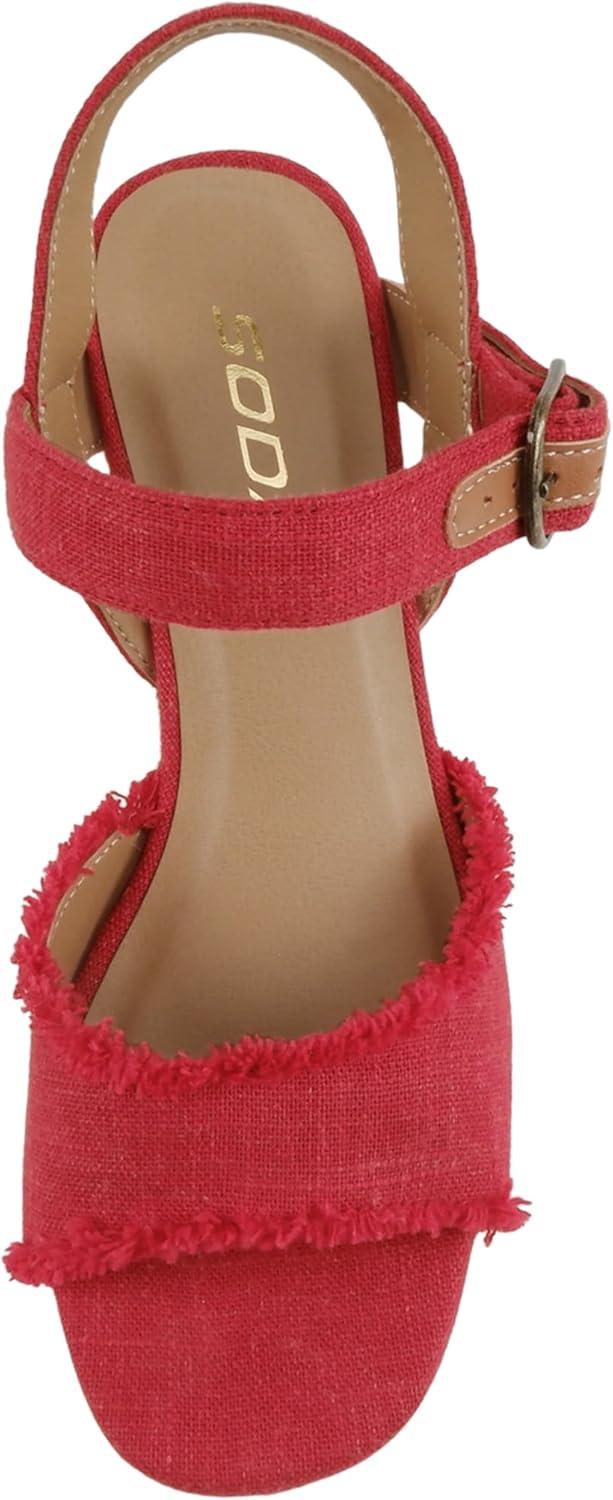 imageSoda Arnold  Women Square Toe Frayed Linen Espadrille Wedge SandalRed Linen