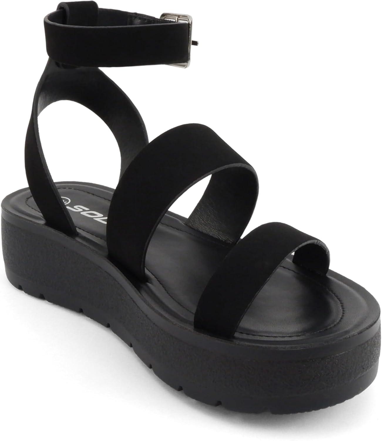 imageSoda Glory  Women Open Toe MultiStrap Flatform SandalsTall Black Pu