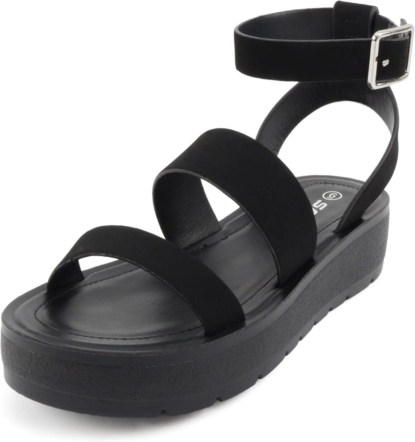 imageSoda Glory  Women Open Toe MultiStrap Flatform SandalsTall Black Pu
