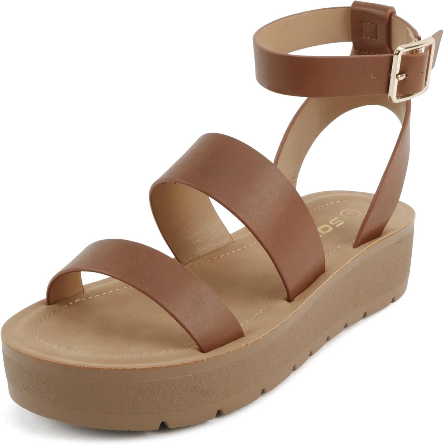 imageSoda Glory  Women Open Toe MultiStrap Flatform SandalsTcognac Pu