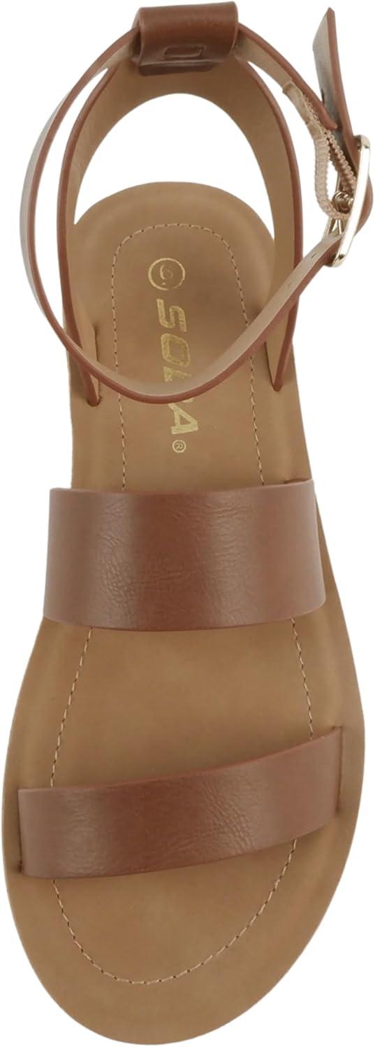 imageSoda Glory  Women Open Toe MultiStrap Flatform SandalsTcognac Pu