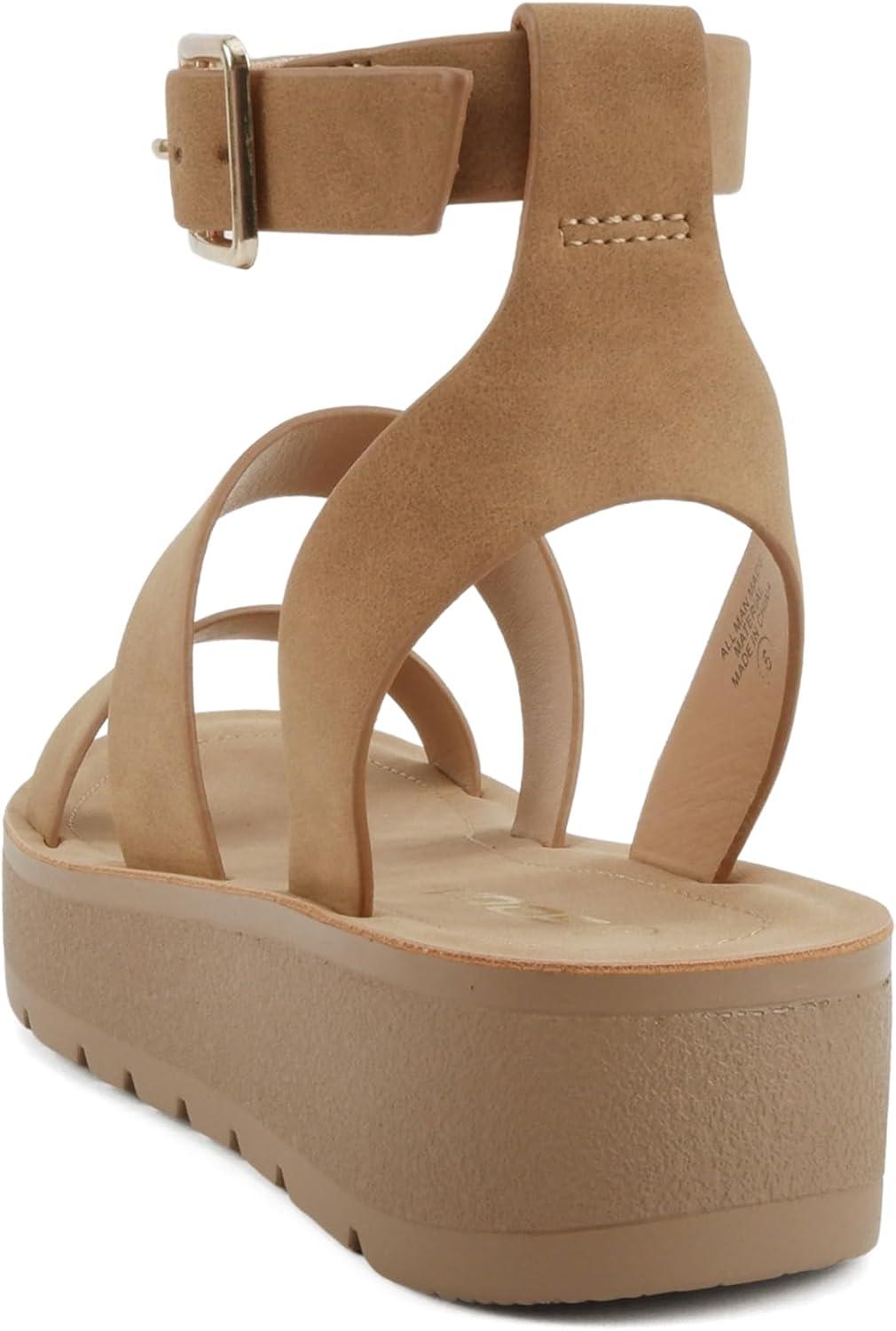 imageSoda Glory  Women Open Toe MultiStrap Flatform SandalsTnatural Nbpu