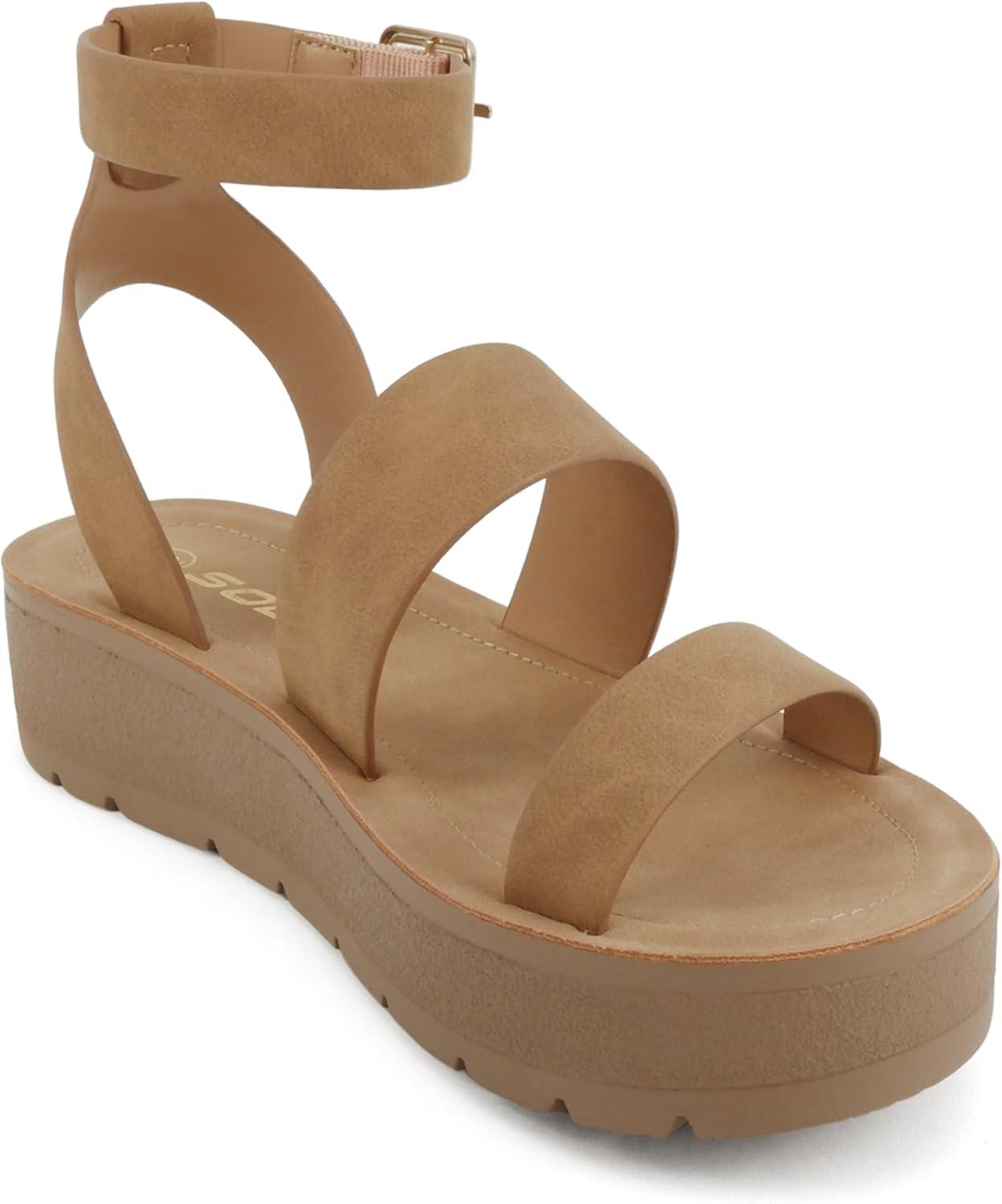 imageSoda Glory  Women Open Toe MultiStrap Flatform SandalsTnatural Nbpu