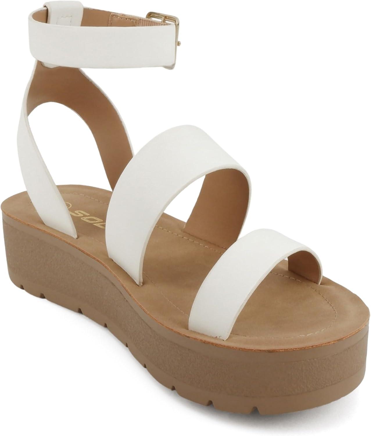 imageSoda Glory  Women Open Toe MultiStrap Flatform SandalsTwhite Pu