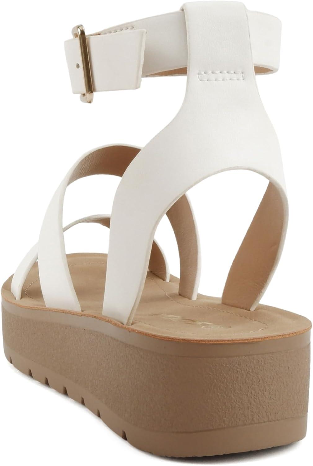 imageSoda Glory  Women Open Toe MultiStrap Flatform SandalsTwhite Pu