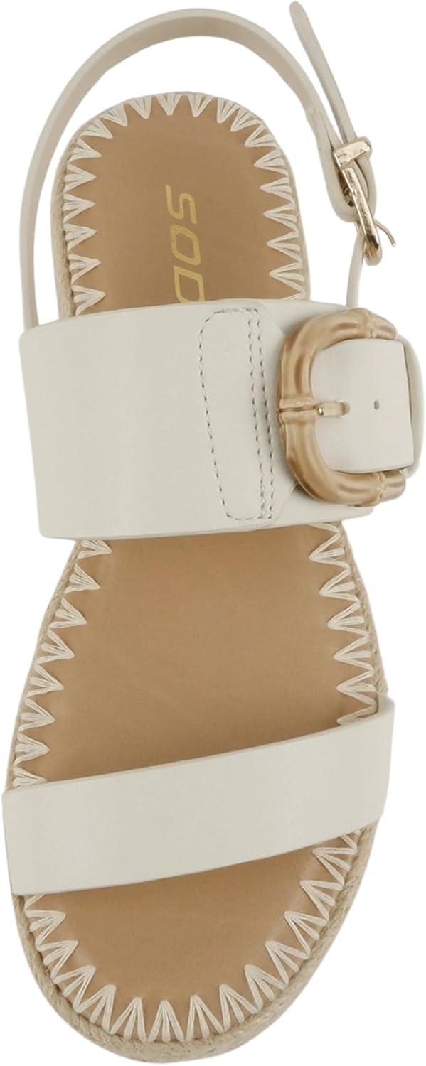 imageSoda Grand  Women Round Toe Low Heel Espadrille Wedge Sandals with Stitched EmbroideryBone Pu