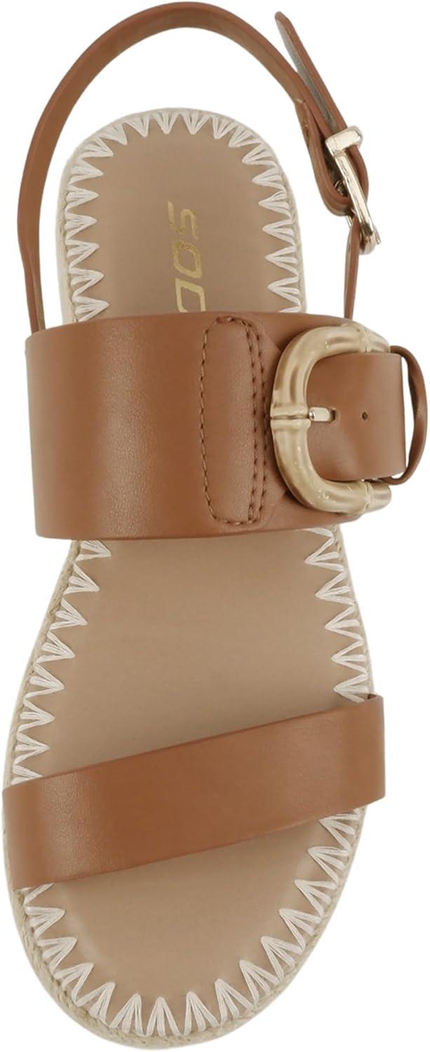 imageSoda Grand  Women Round Toe Low Heel Espadrille Wedge Sandals with Stitched EmbroideryTan Pu