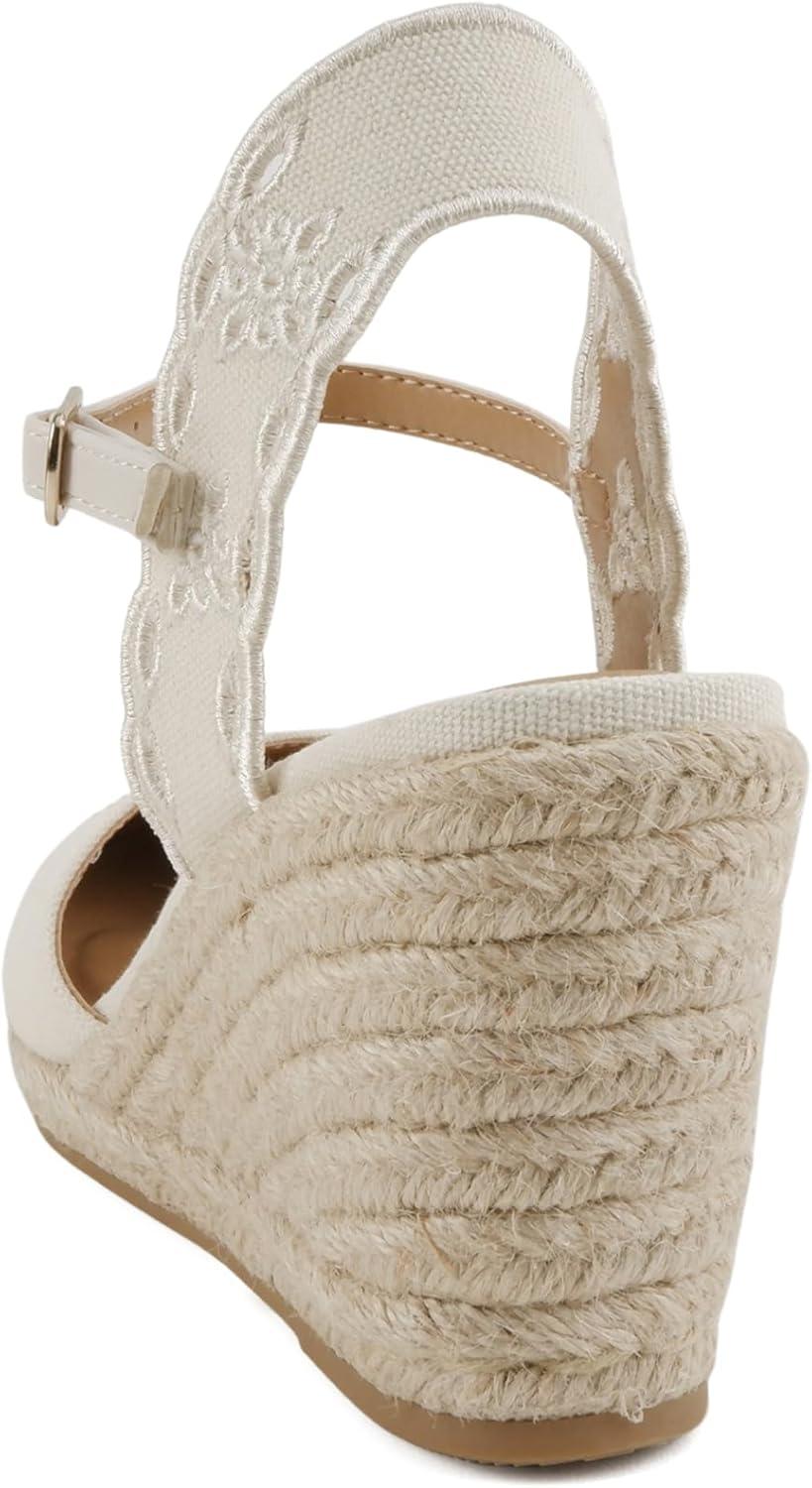 imageSoda Lumina  Women Cap Toe Geometric Cut Ankle Strap Espadrille Wedge SandalBeige