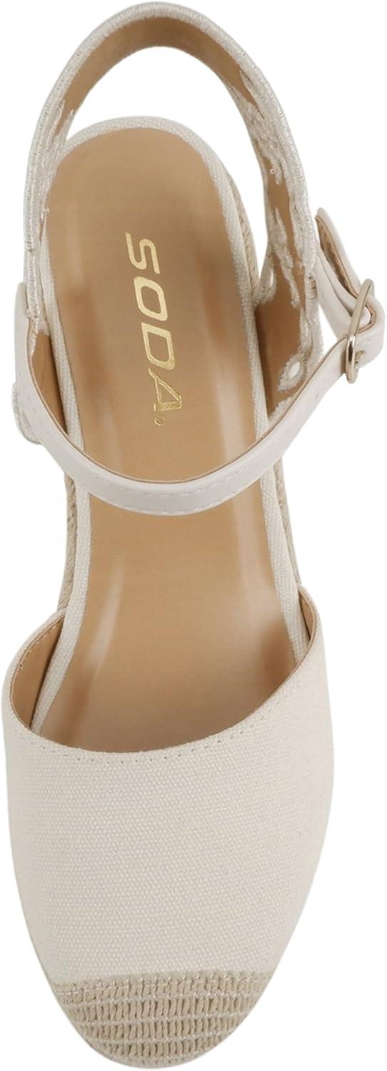imageSoda Lumina  Women Cap Toe Geometric Cut Ankle Strap Espadrille Wedge SandalBeige