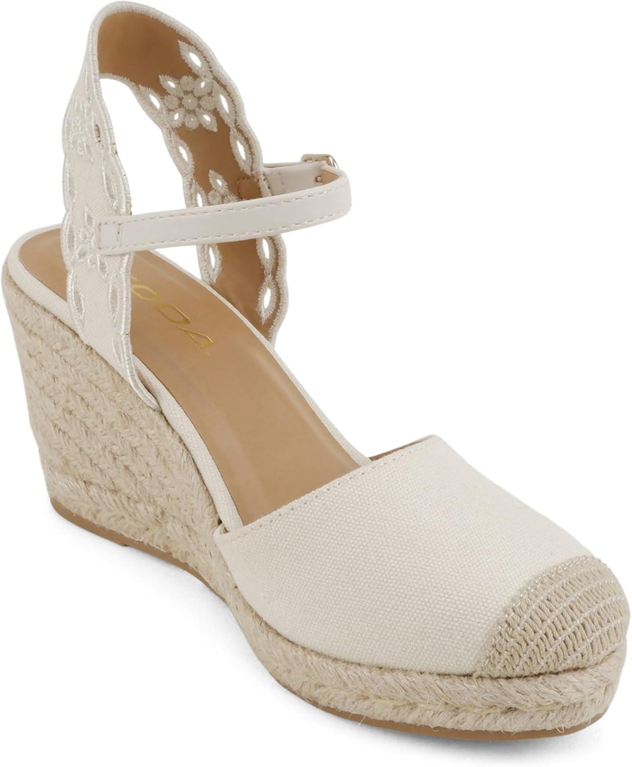 imageSoda Lumina  Women Cap Toe Geometric Cut Ankle Strap Espadrille Wedge SandalBeige