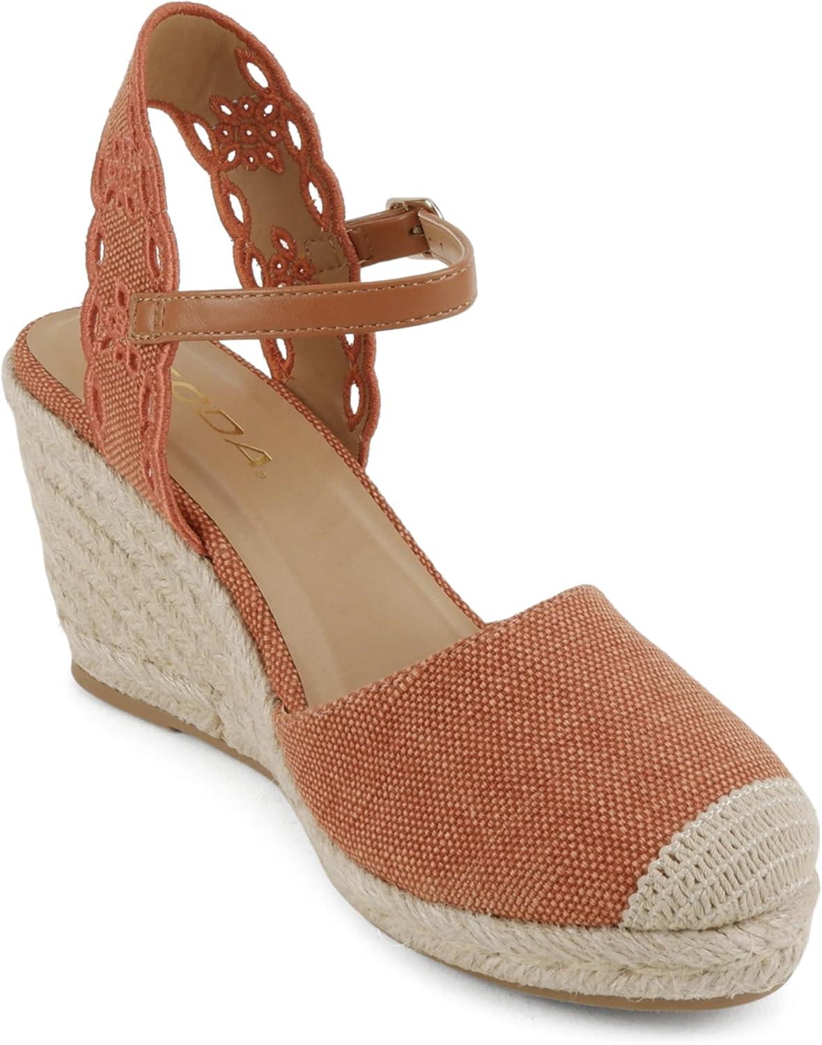 imageSoda Lumina  Women Cap Toe Geometric Cut Ankle Strap Espadrille Wedge SandalOrange