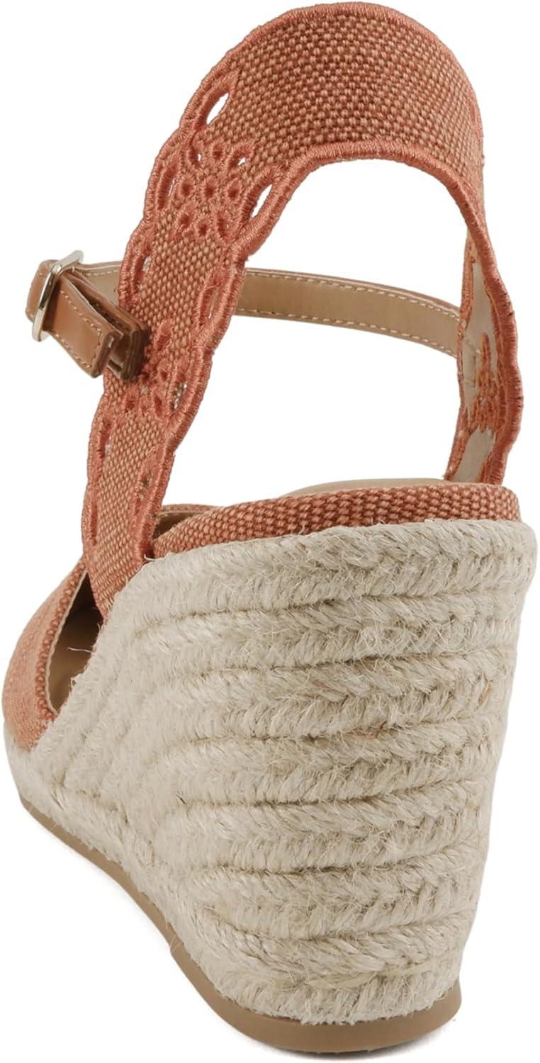 imageSoda Lumina  Women Cap Toe Geometric Cut Ankle Strap Espadrille Wedge SandalOrange