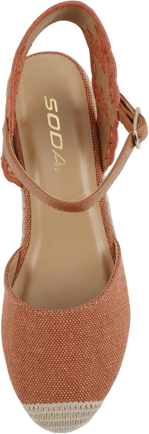 imageSoda Lumina  Women Cap Toe Geometric Cut Ankle Strap Espadrille Wedge SandalOrange