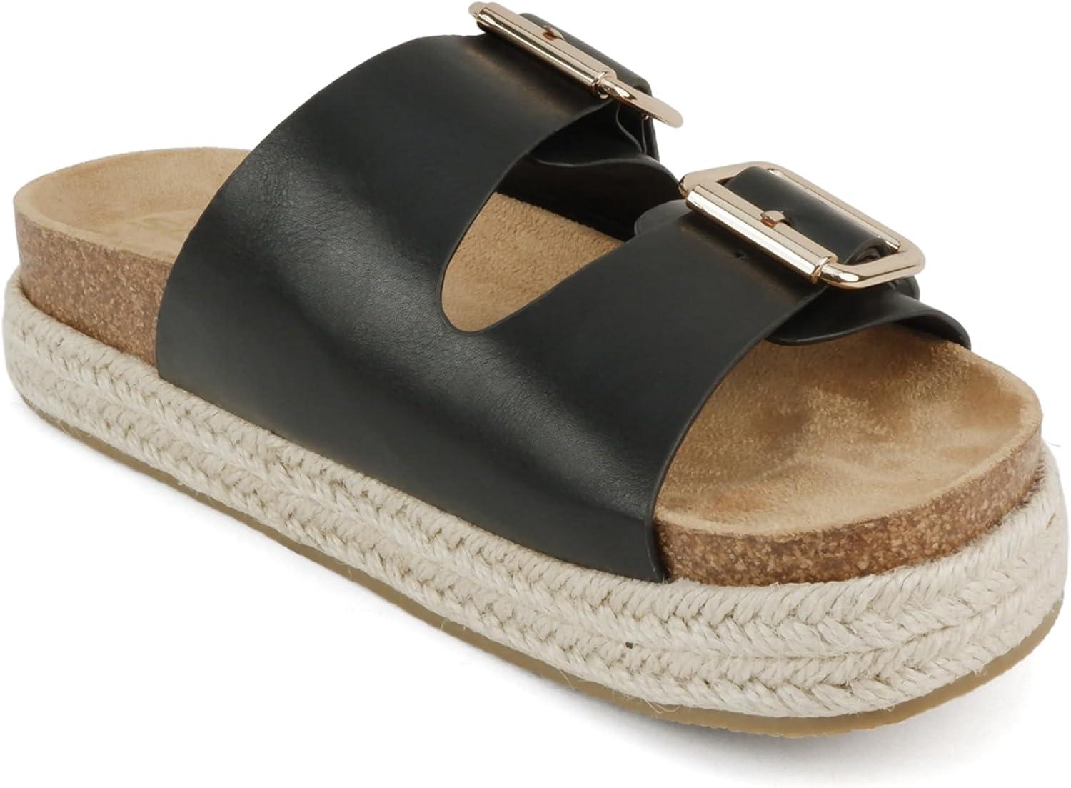 imageSoda Marfa  Women Open Toe Espadrille Flatform Sandals with Double Buckle StrapBlack Pu