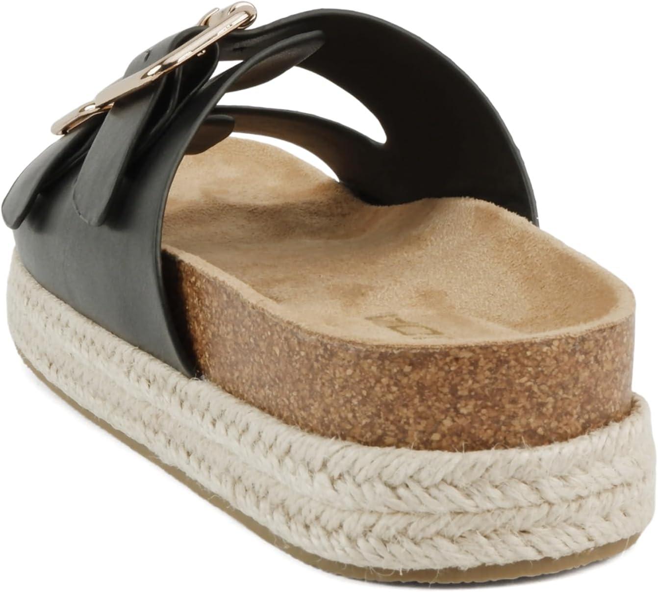 imageSoda Marfa  Women Open Toe Espadrille Flatform Sandals with Double Buckle StrapBlack Pu