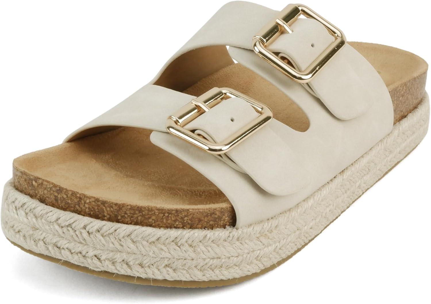 imageSoda Marfa  Women Open Toe Espadrille Flatform Sandals with Double Buckle StrapBone Nubuck
