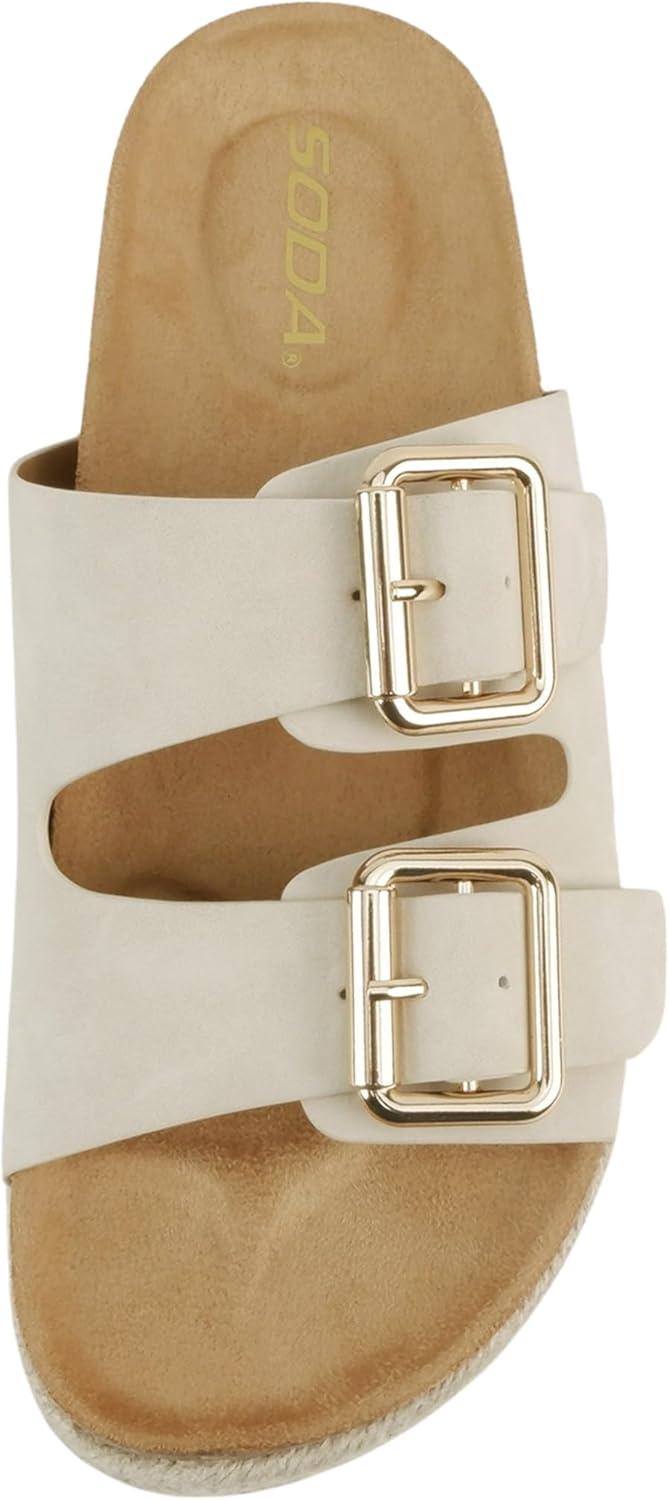 imageSoda Marfa  Women Open Toe Espadrille Flatform Sandals with Double Buckle StrapBone Nubuck
