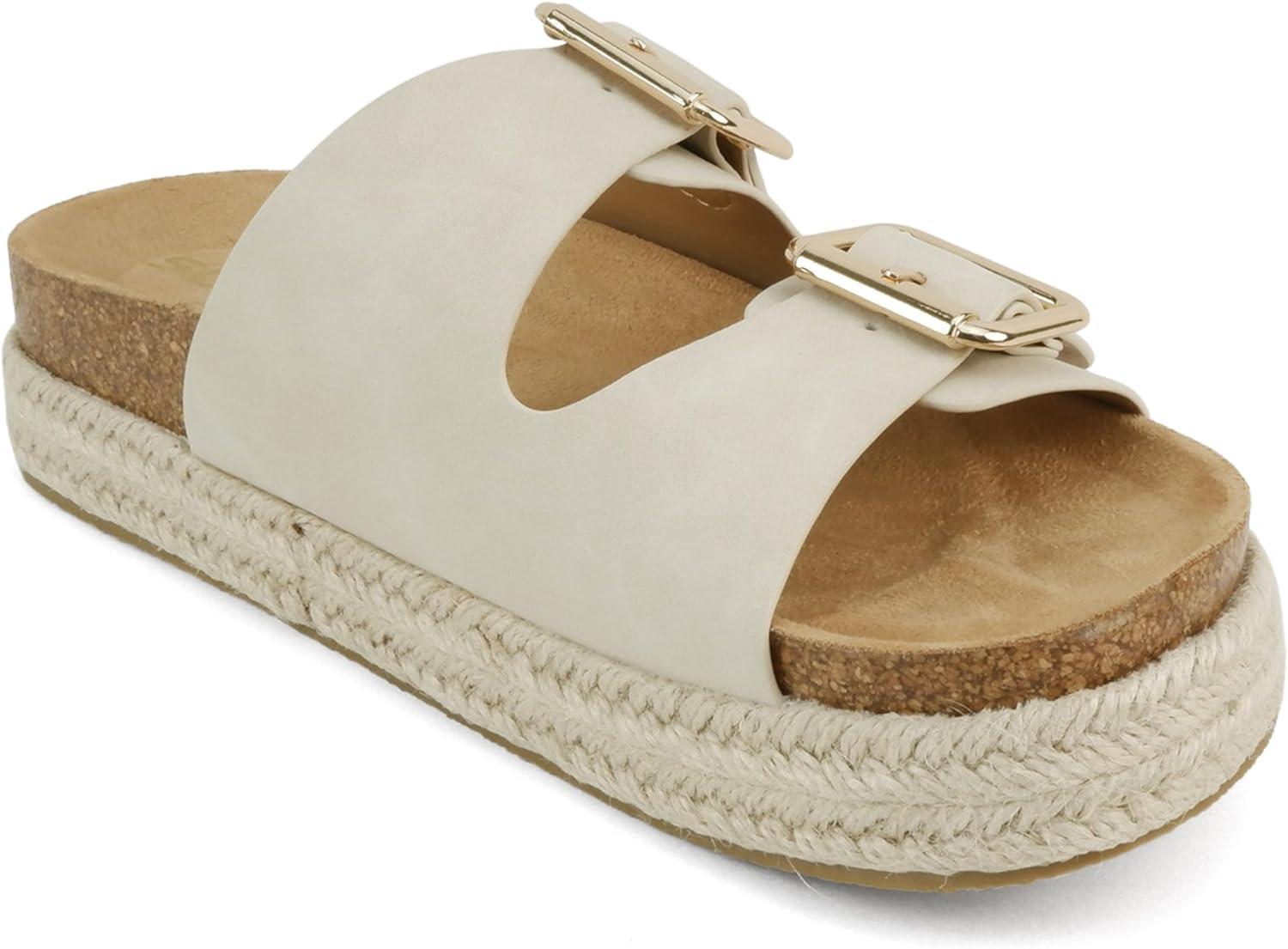 imageSoda Marfa  Women Open Toe Espadrille Flatform Sandals with Double Buckle StrapBone Nubuck