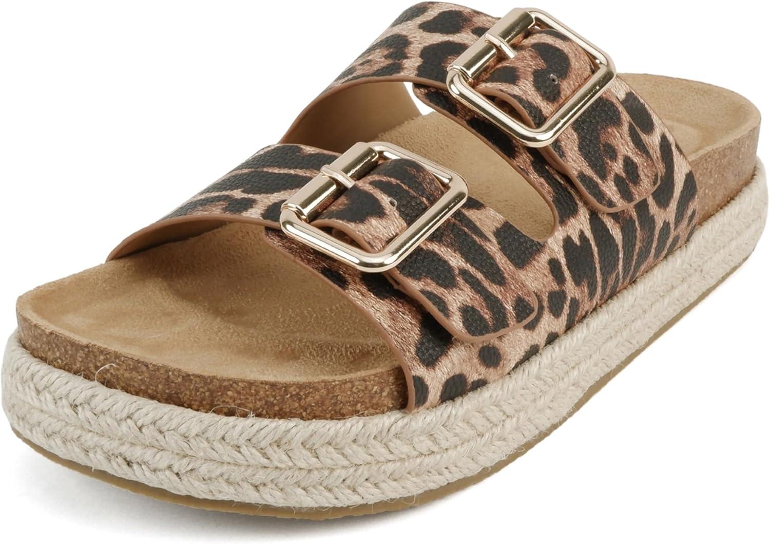 imageSoda Marfa  Women Open Toe Espadrille Flatform Sandals with Double Buckle StrapLeopard Pu