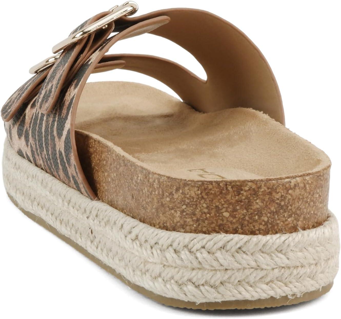 imageSoda Marfa  Women Open Toe Espadrille Flatform Sandals with Double Buckle StrapLeopard Pu