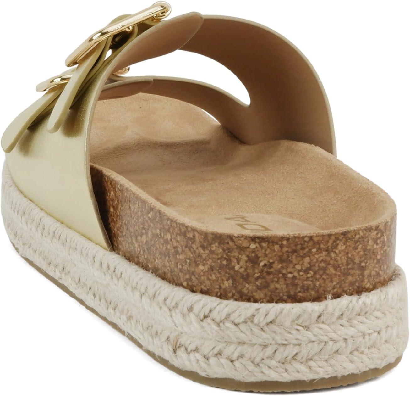imageSoda Marfa  Women Open Toe Espadrille Flatform Sandals with Double Buckle StrapLight Gold Metallic