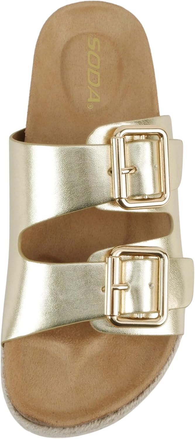 imageSoda Marfa  Women Open Toe Espadrille Flatform Sandals with Double Buckle StrapLight Gold Metallic